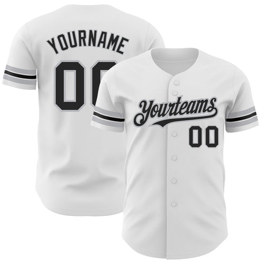 Custom White Black-Gray Authentic Baseball Jersey - Main View