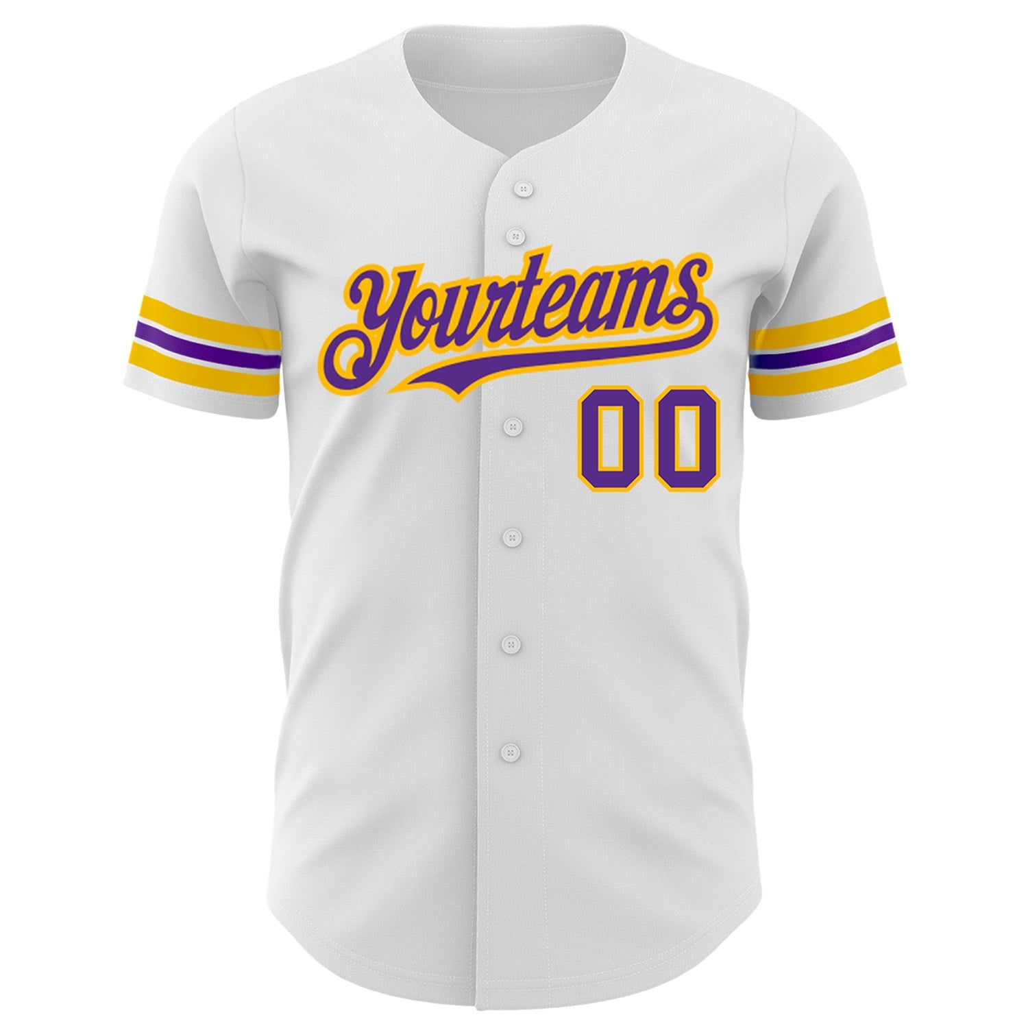 Custom White Purple-Gold Authentic Baseball Jersey view 2