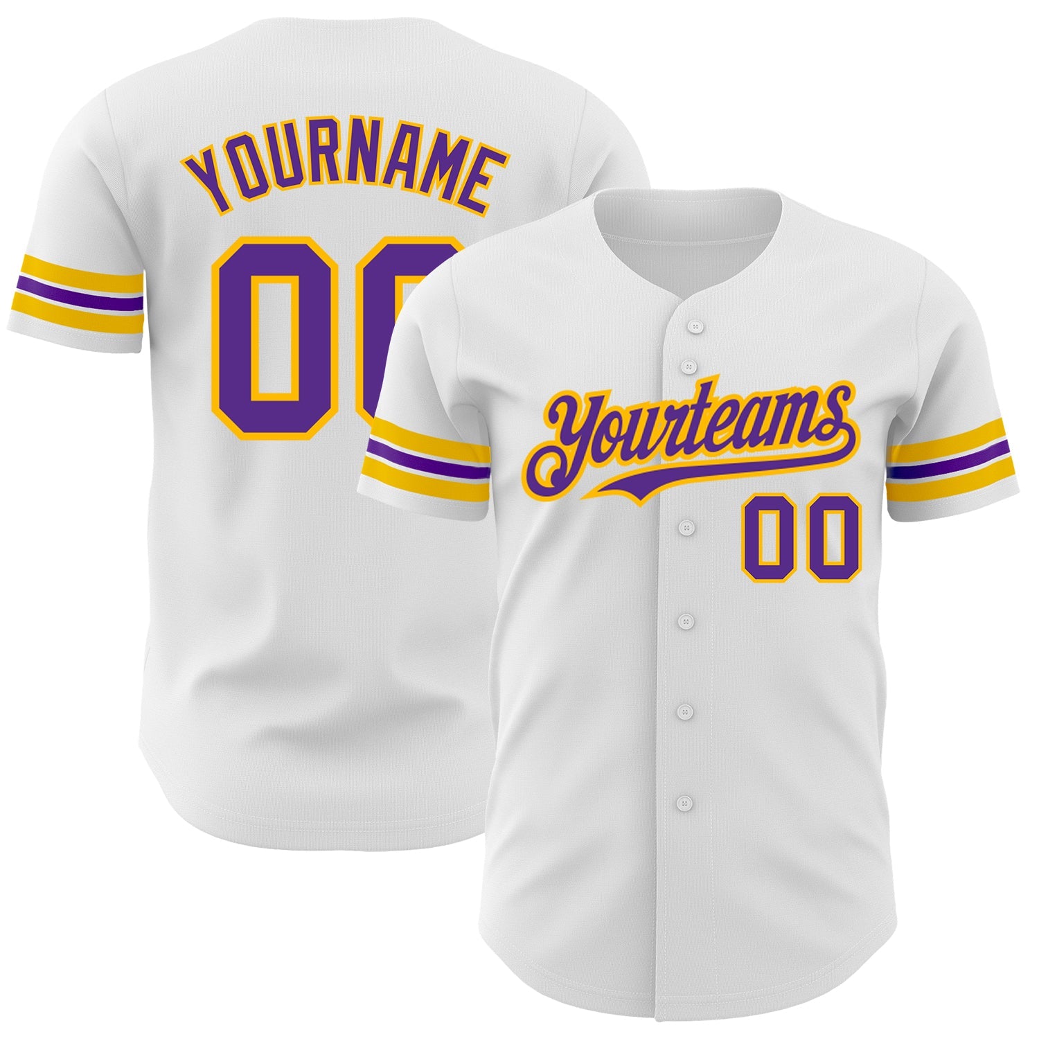 Custom White Purple-Gold Authentic Baseball Jersey - Main View