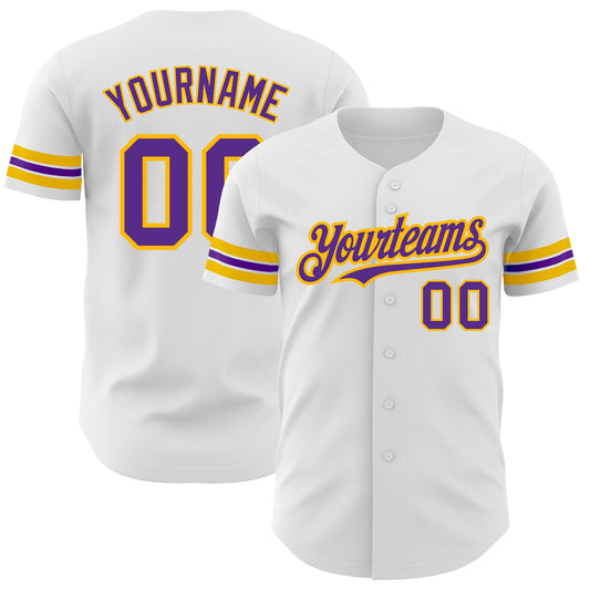 Custom White Purple-Gold Authentic Baseball Jersey - Main View