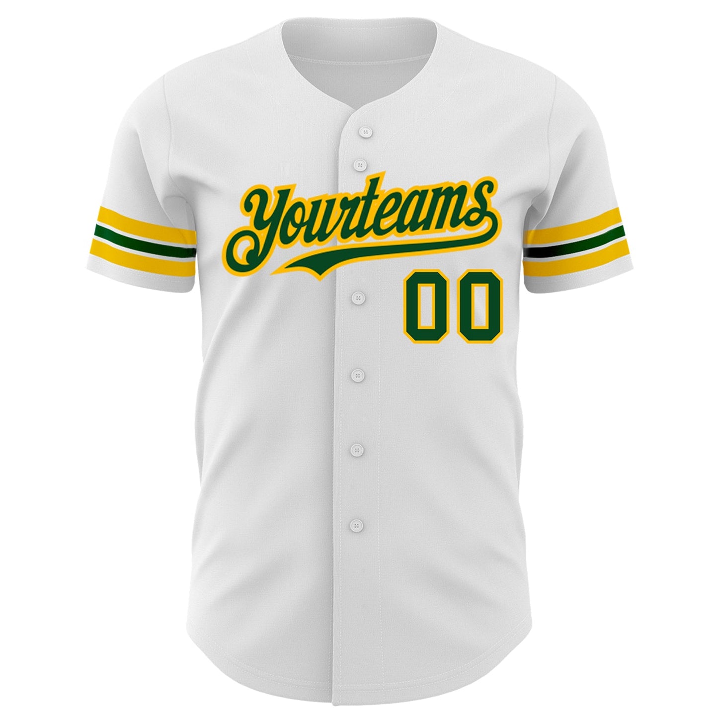 Custom White Green-Gold Authentic Baseball Jersey view 2