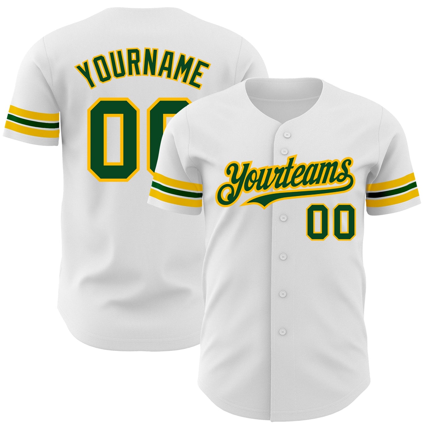 Custom White Green-Gold Authentic Baseball Jersey - Main View