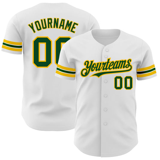 Custom White Green-Gold Authentic Baseball Jersey - Main View