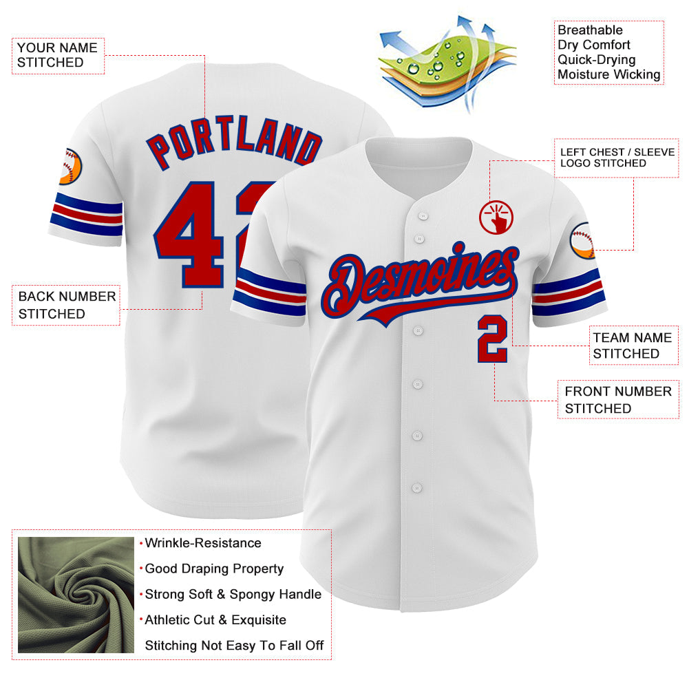 Custom White Red-Royal Authentic Baseball Jersey view 3