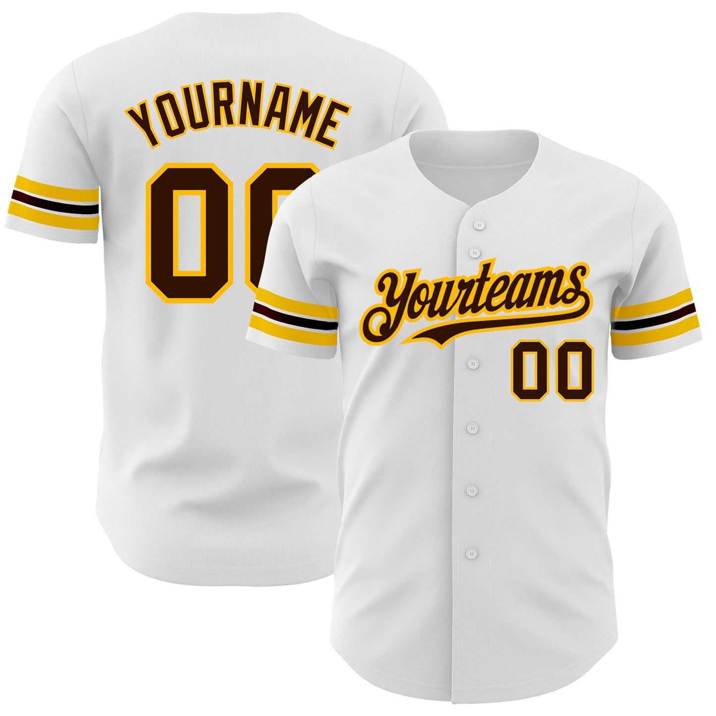 Custom White Brown-Gold Authentic Baseball Jersey - Main View