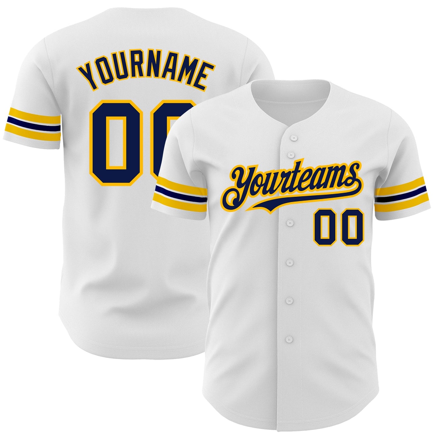 Custom White Navy-Gold Authentic Baseball Jersey - Main View