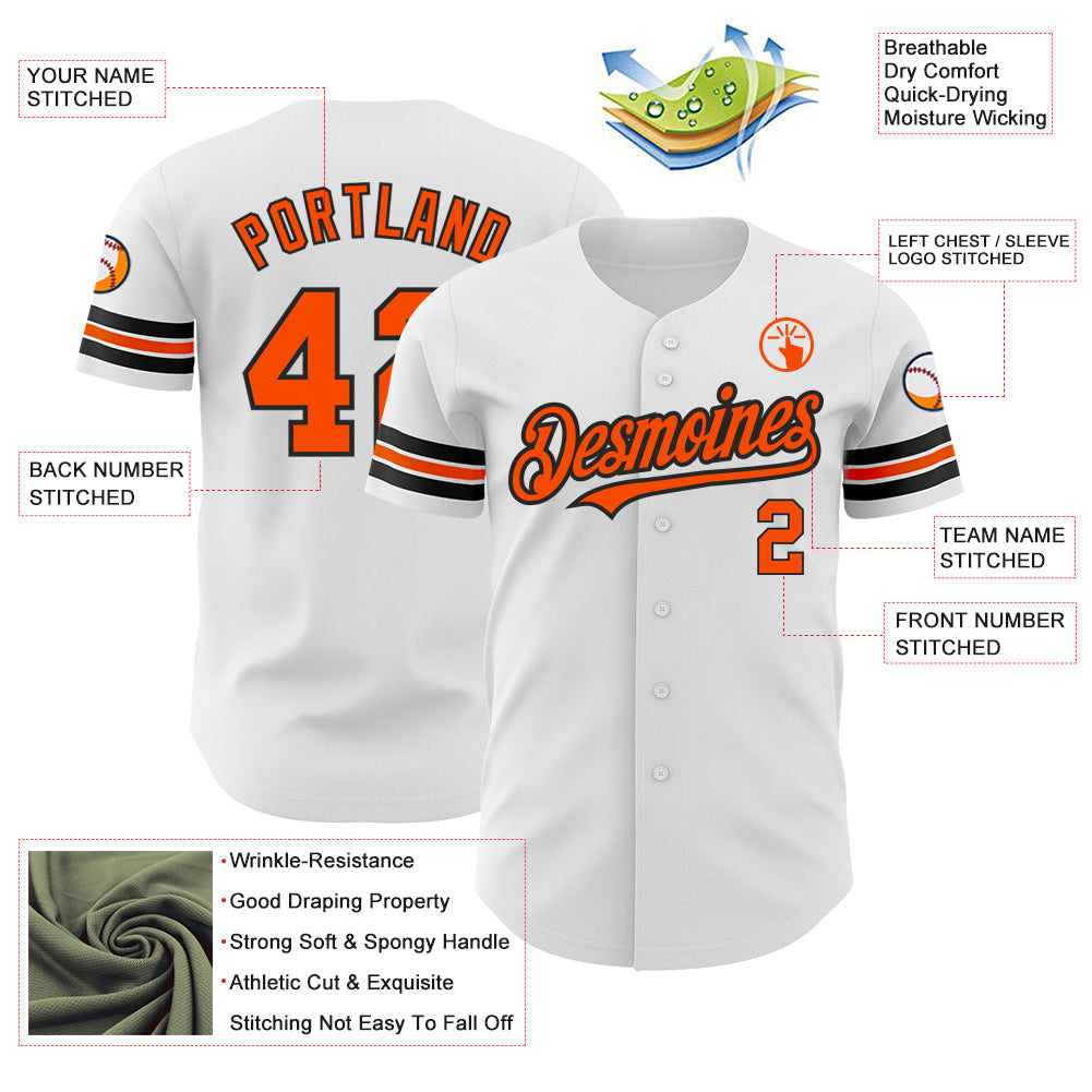 Custom White Orange-Black Authentic Baseball Jersey view 3