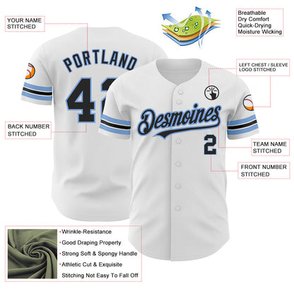 Custom White Black-Powder Blue Authentic Baseball Jersey view 3