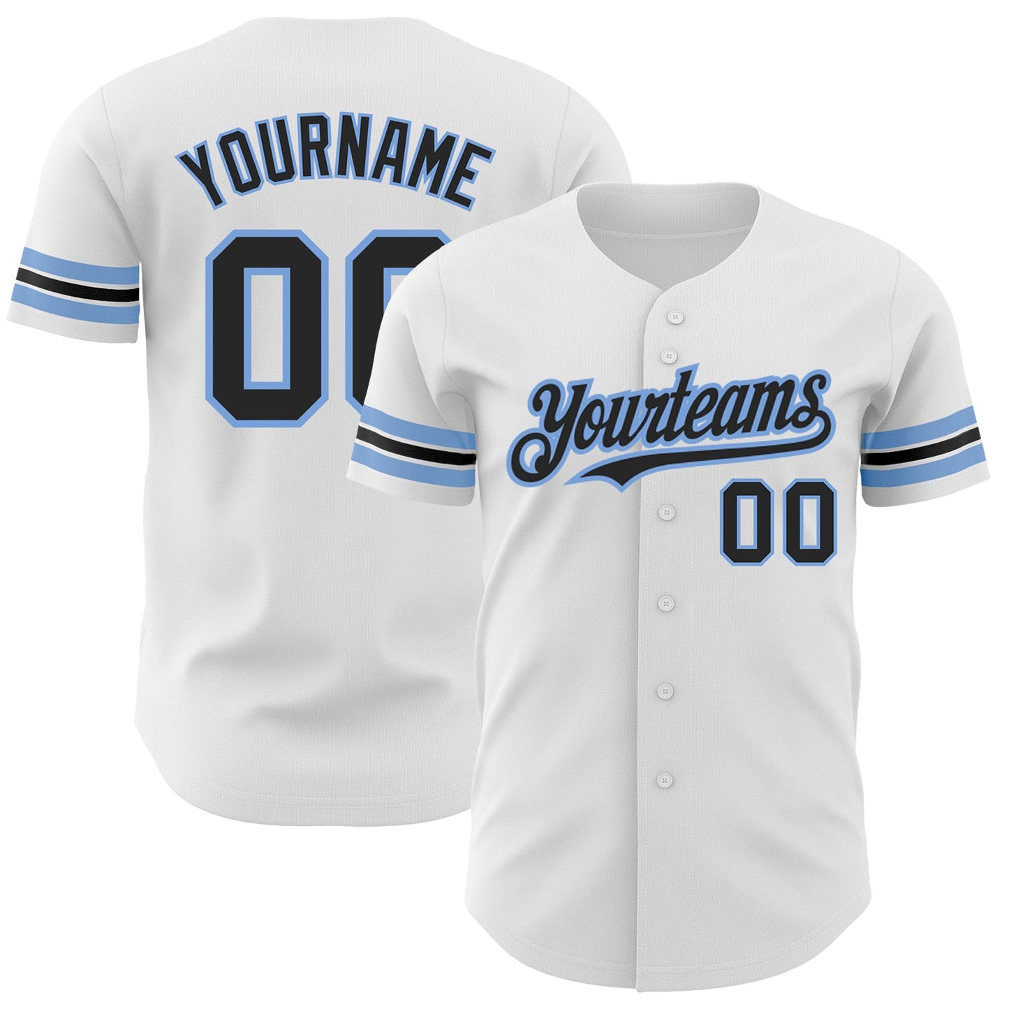 Custom White Black-Powder Blue Authentic Baseball Jersey - Main View