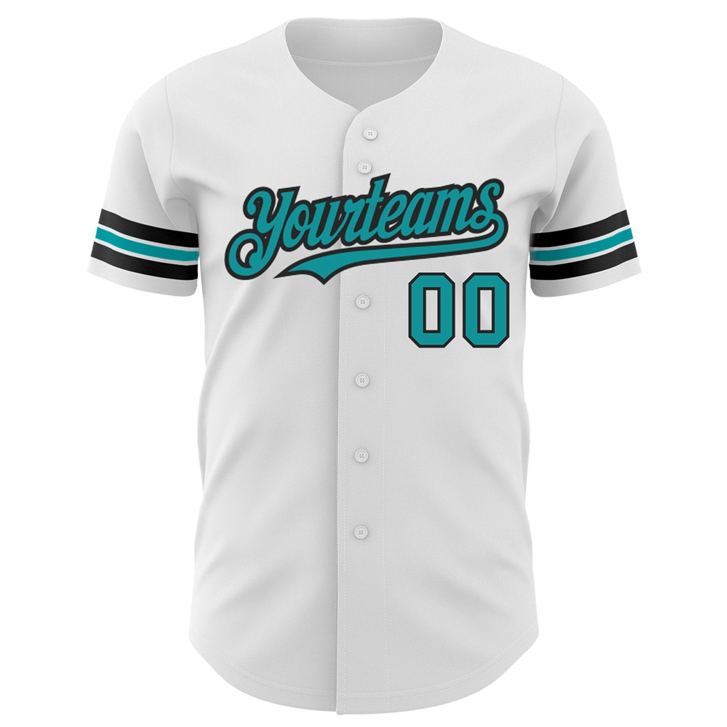 Custom White Teal-Black Authentic Baseball Jersey view 2