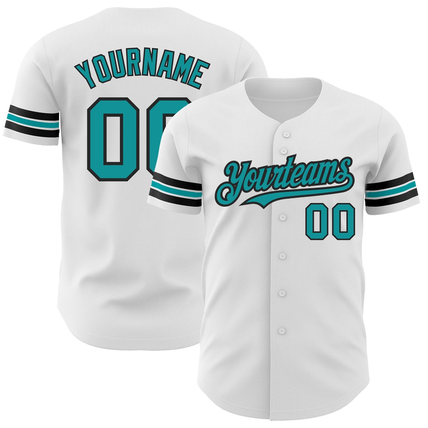Custom White Teal-Black Authentic Baseball Jersey - Main View