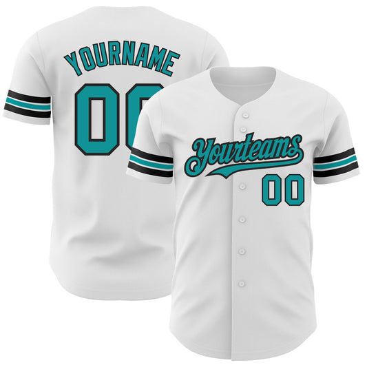 Custom White Teal-Black Authentic Baseball Jersey - Main View