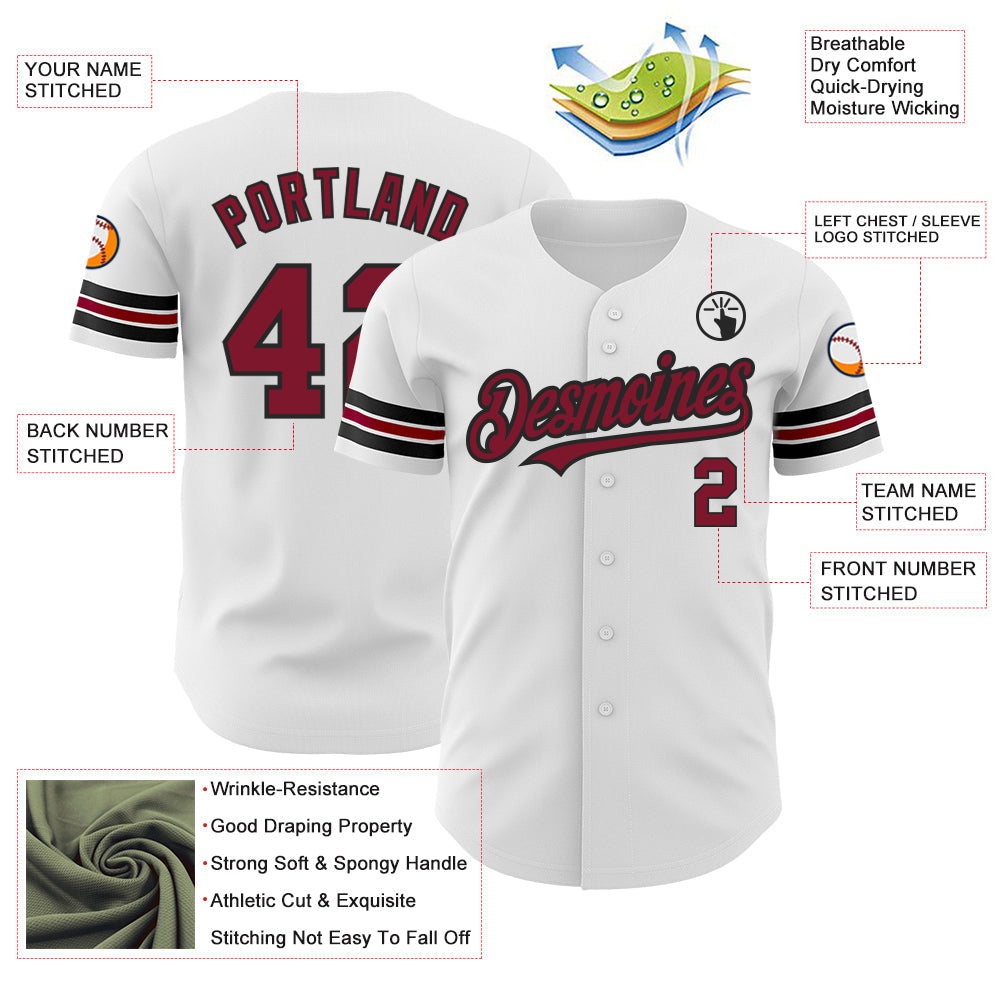 Custom White Crimson-Black Authentic Baseball Jersey view 3