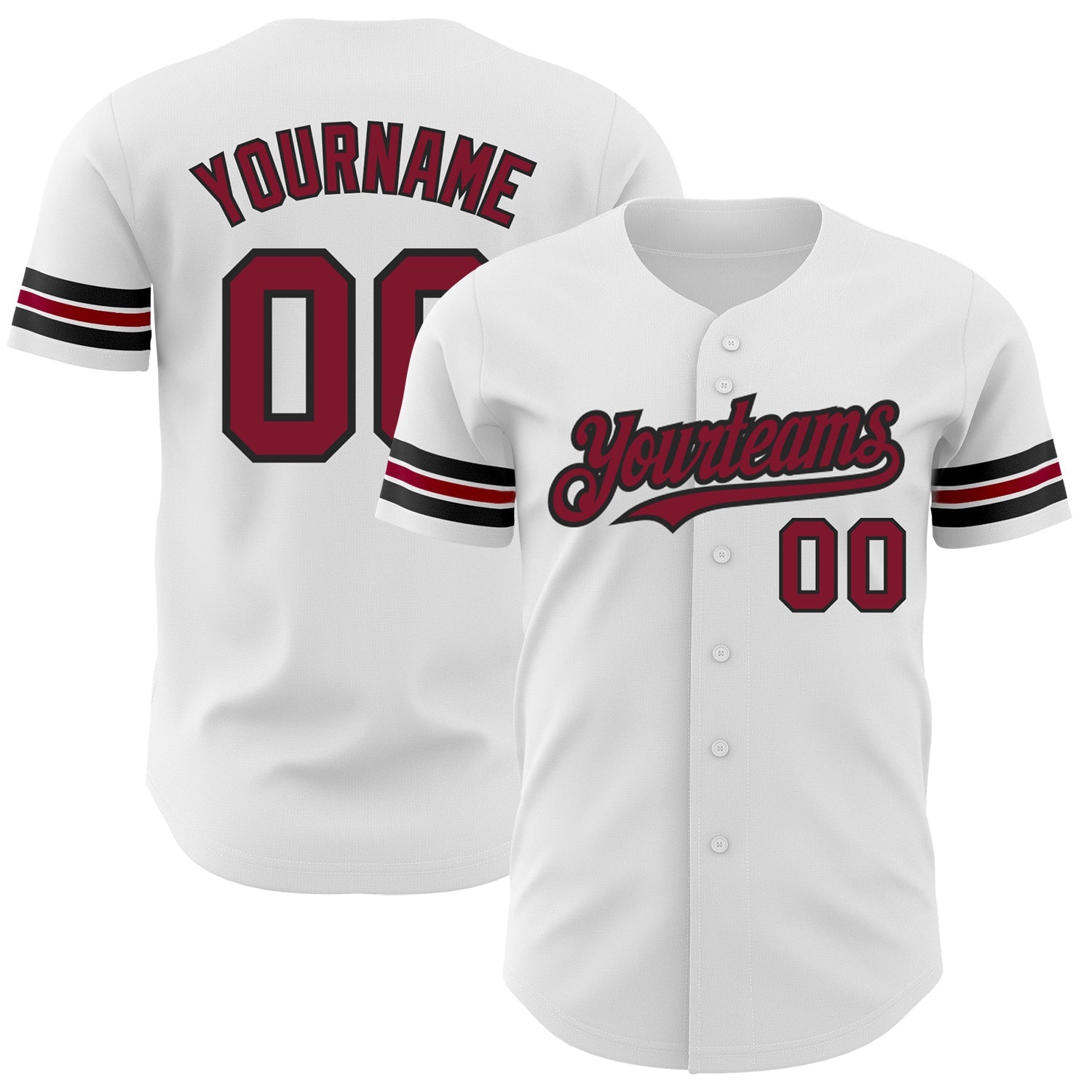 Custom White Crimson-Black Authentic Baseball Jersey - Main View