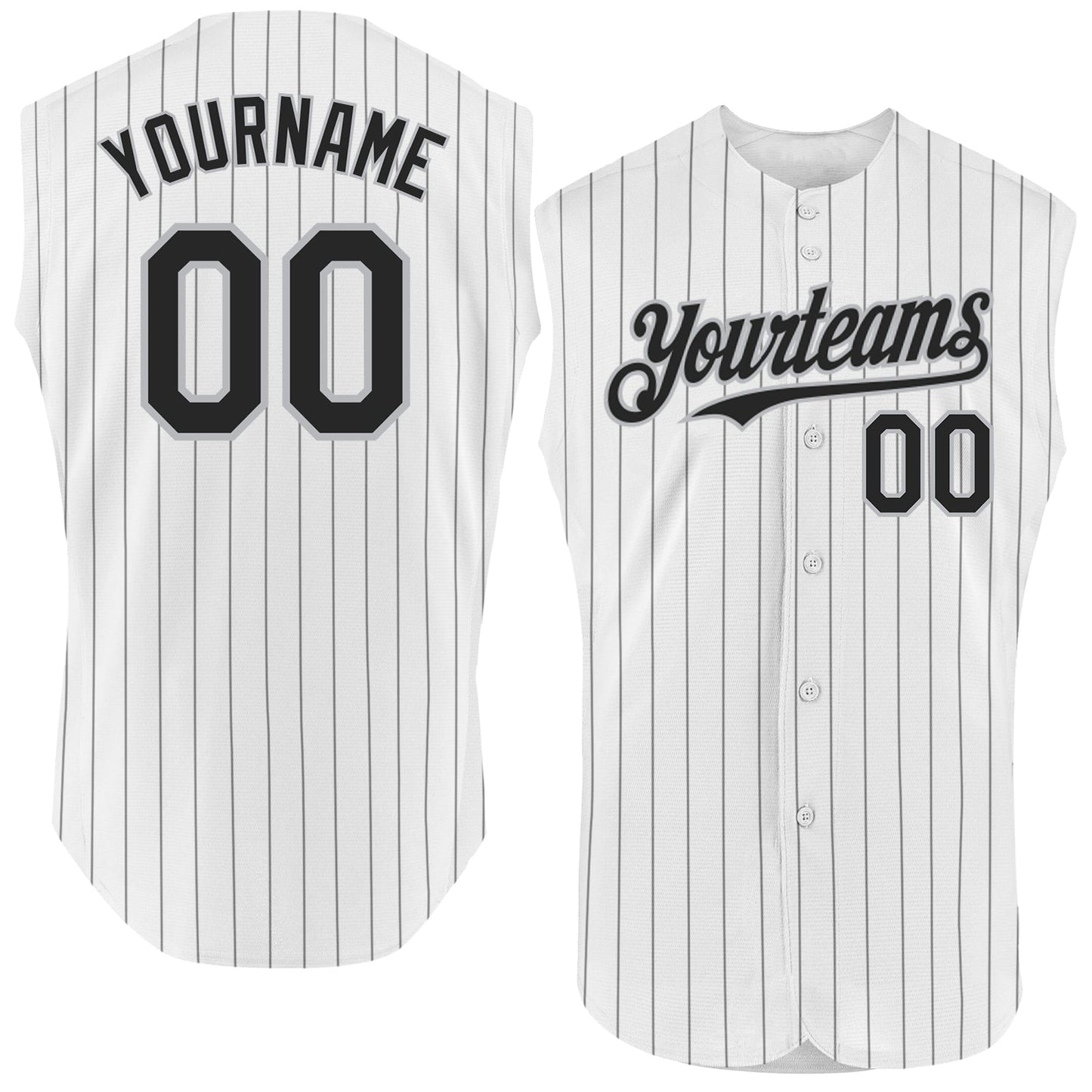 Custom White Black Pinstripe Gray Authentic Sleeveless Baseball Jersey - Main View