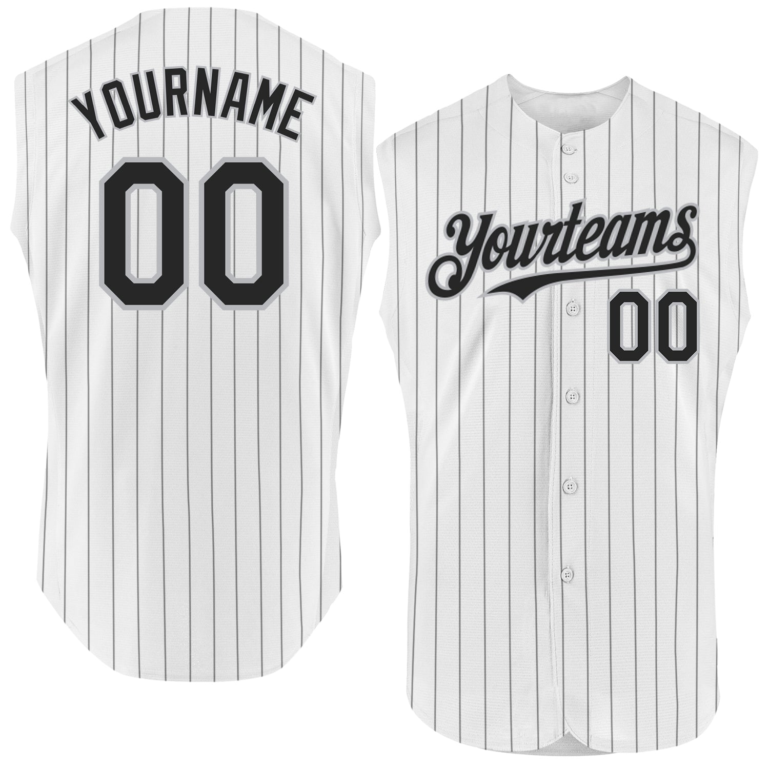 Custom White Black Pinstripe Gray Authentic Sleeveless Baseball Jersey - Main View