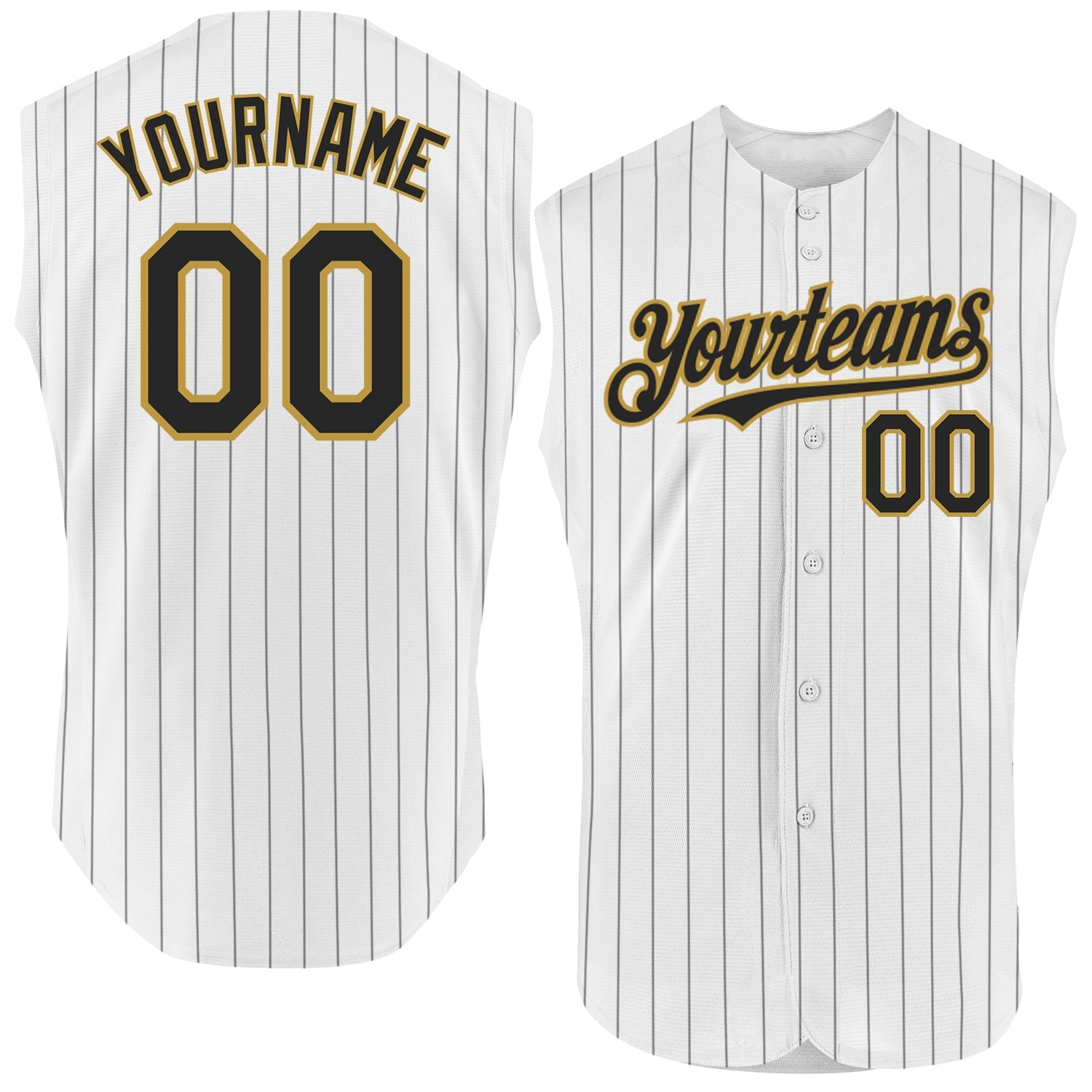 Custom White Black Pinstripe Old Gold Authentic Sleeveless Baseball Jersey - Main View