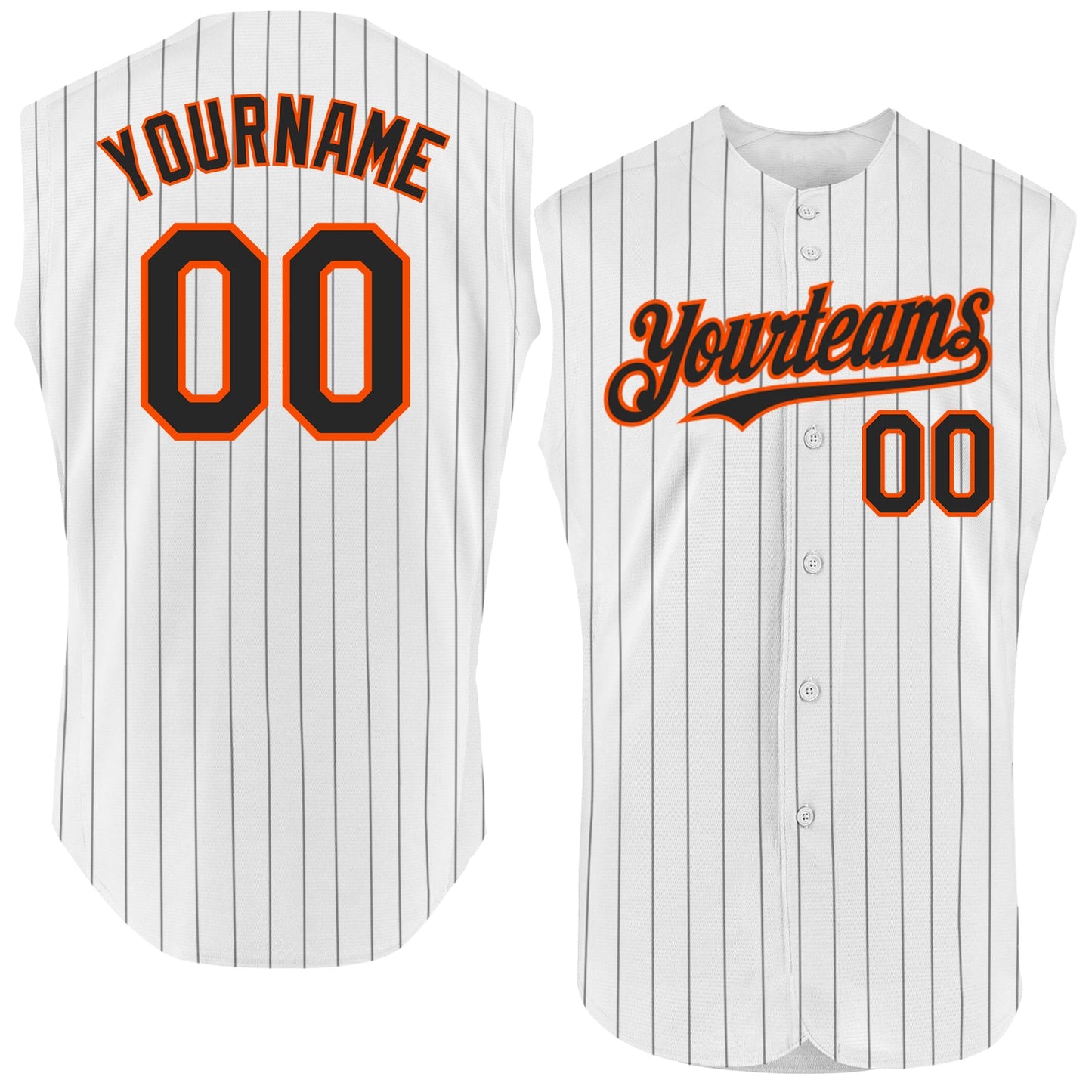 Custom White Black Pinstripe Orange Authentic Sleeveless Baseball Jersey - Main View