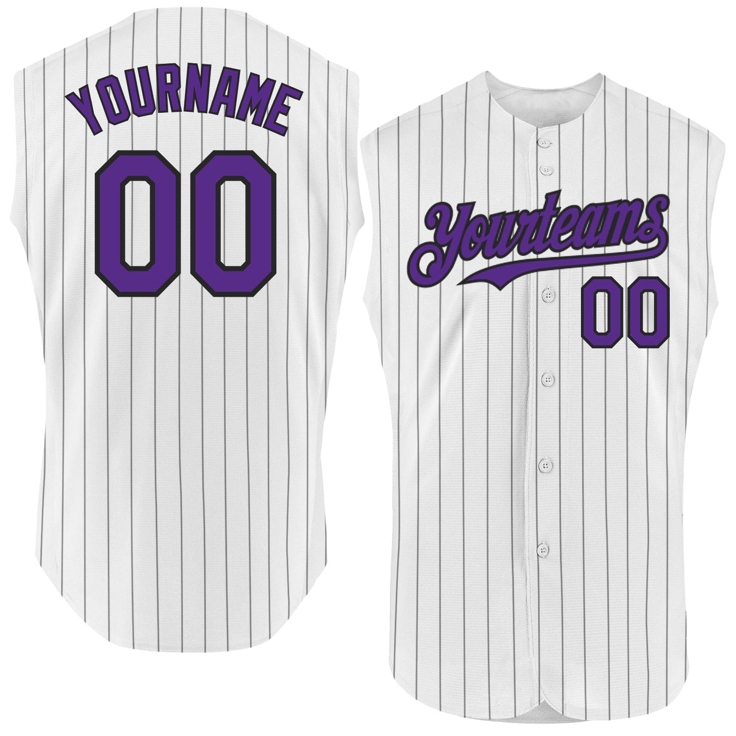 Custom White Black Pinstripe Purple Authentic Sleeveless Baseball Jersey - Main View