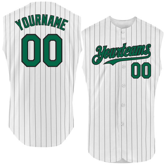 Custom White Black Pinstripe Kelly Green Authentic Sleeveless Baseball Jersey - Main View