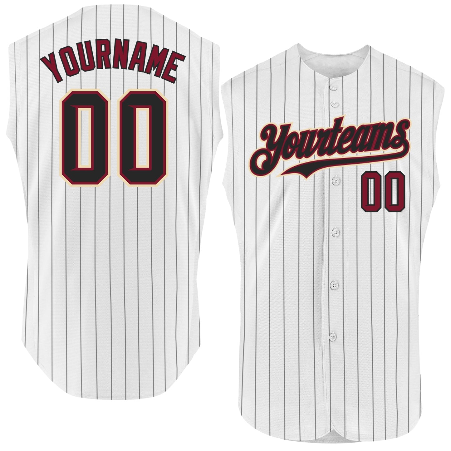 Custom White Black Pinstripe Crimson-City Cream Authentic Sleeveless Baseball Jersey - Main View