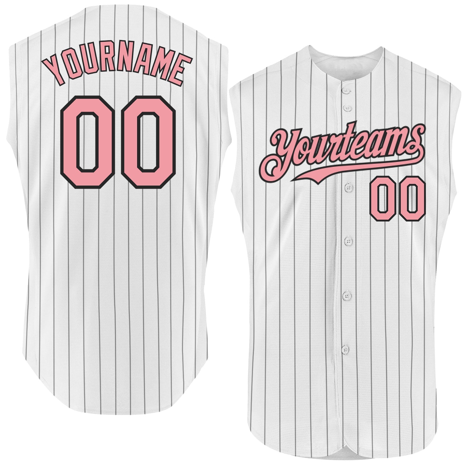 Custom White Black Pinstripe Medium Pink Authentic Sleeveless Baseball Jersey - Main View