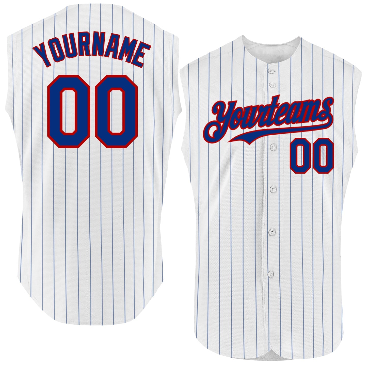Custom White Royal Pinstripe Red Authentic Sleeveless Baseball Jersey - Main View
