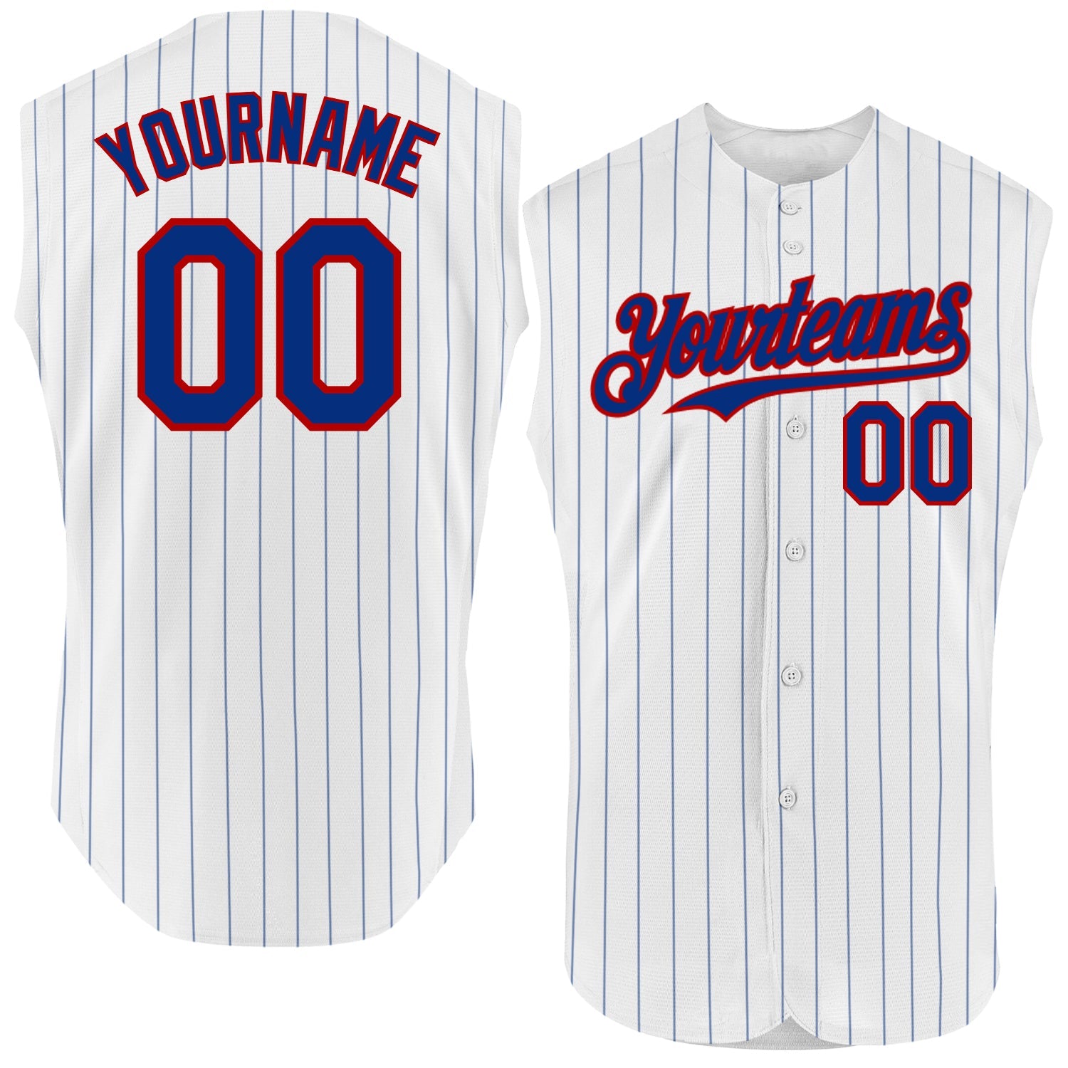 Custom White Royal Pinstripe Red Authentic Sleeveless Baseball Jersey - Main View