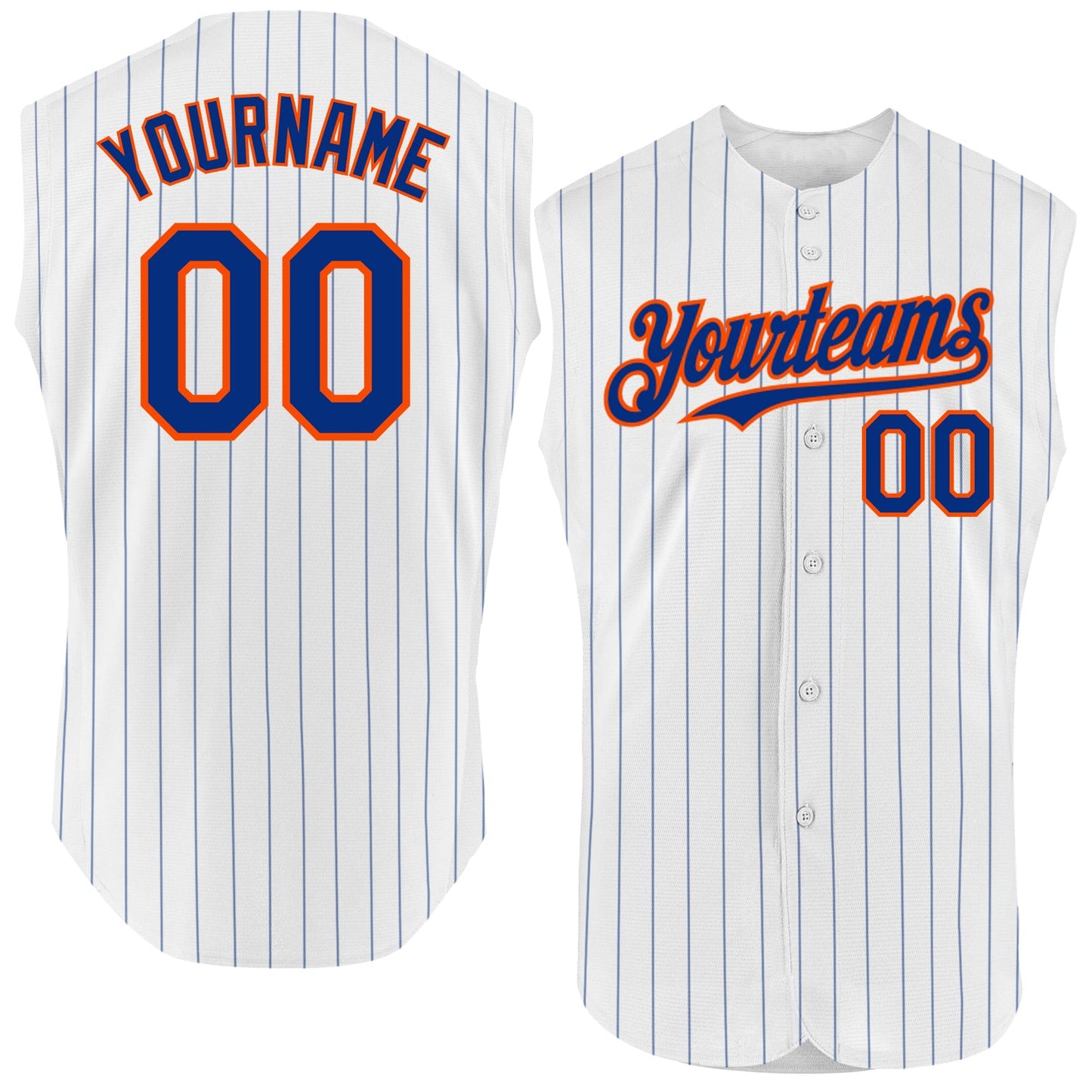 Custom White Royal Pinstripe Orange Authentic Sleeveless Baseball Jersey - Main View