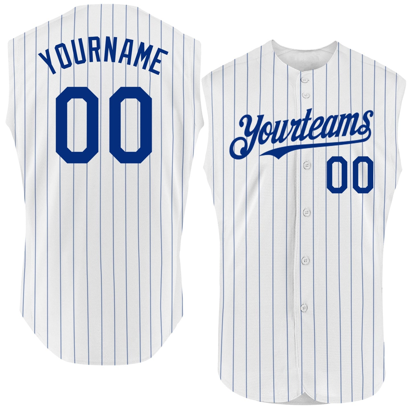 Custom White Royal Pinstripe Royal Authentic Sleeveless Baseball Jersey - Main View