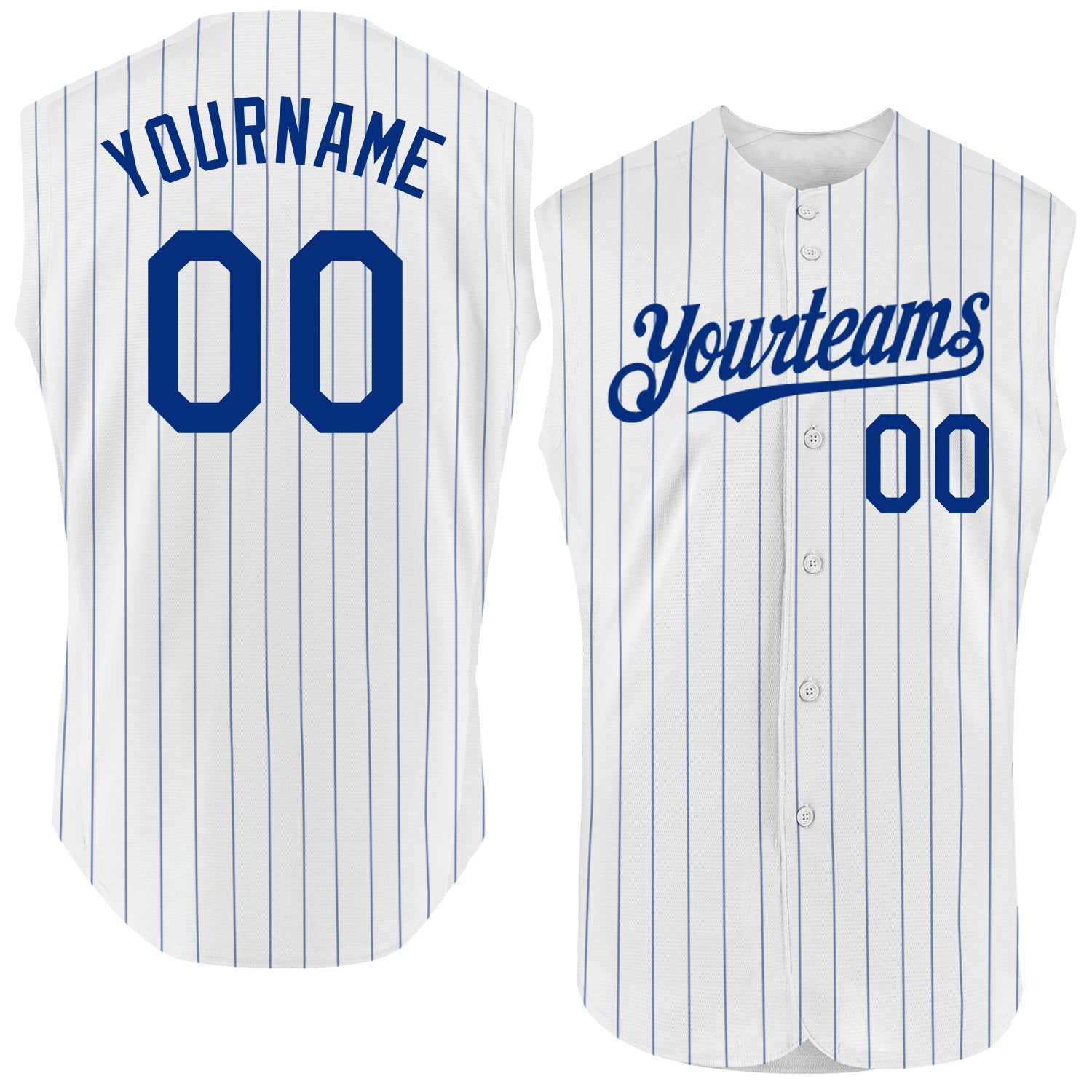 Custom White Royal Pinstripe Royal Authentic Sleeveless Baseball Jersey - Main View