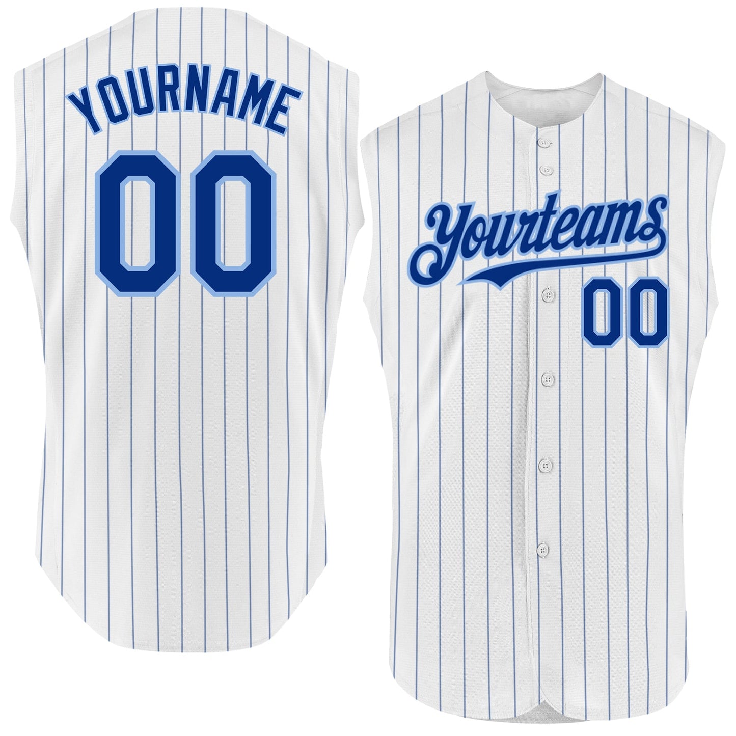 Custom White Royal Pinstripe Light Blue Authentic Sleeveless Baseball Jersey - Main View