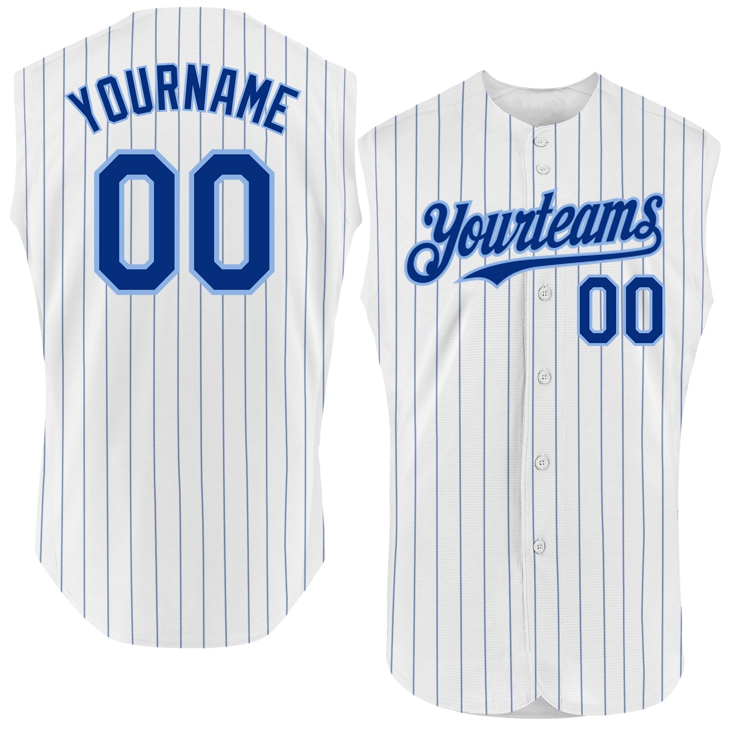 Custom White Royal Pinstripe Light Blue Authentic Sleeveless Baseball Jersey - Main View