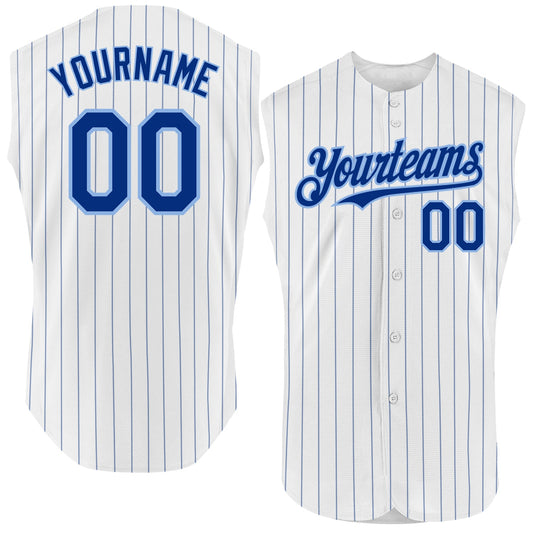 Custom White Royal Pinstripe Light Blue Authentic Sleeveless Baseball Jersey - Main View