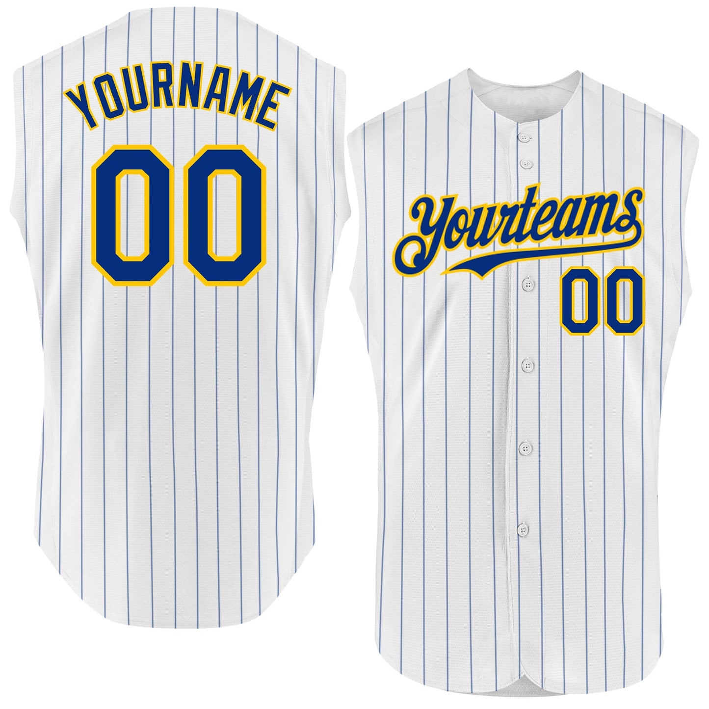 Custom White Royal Pinstripe Yellow Authentic Sleeveless Baseball Jersey - Main View