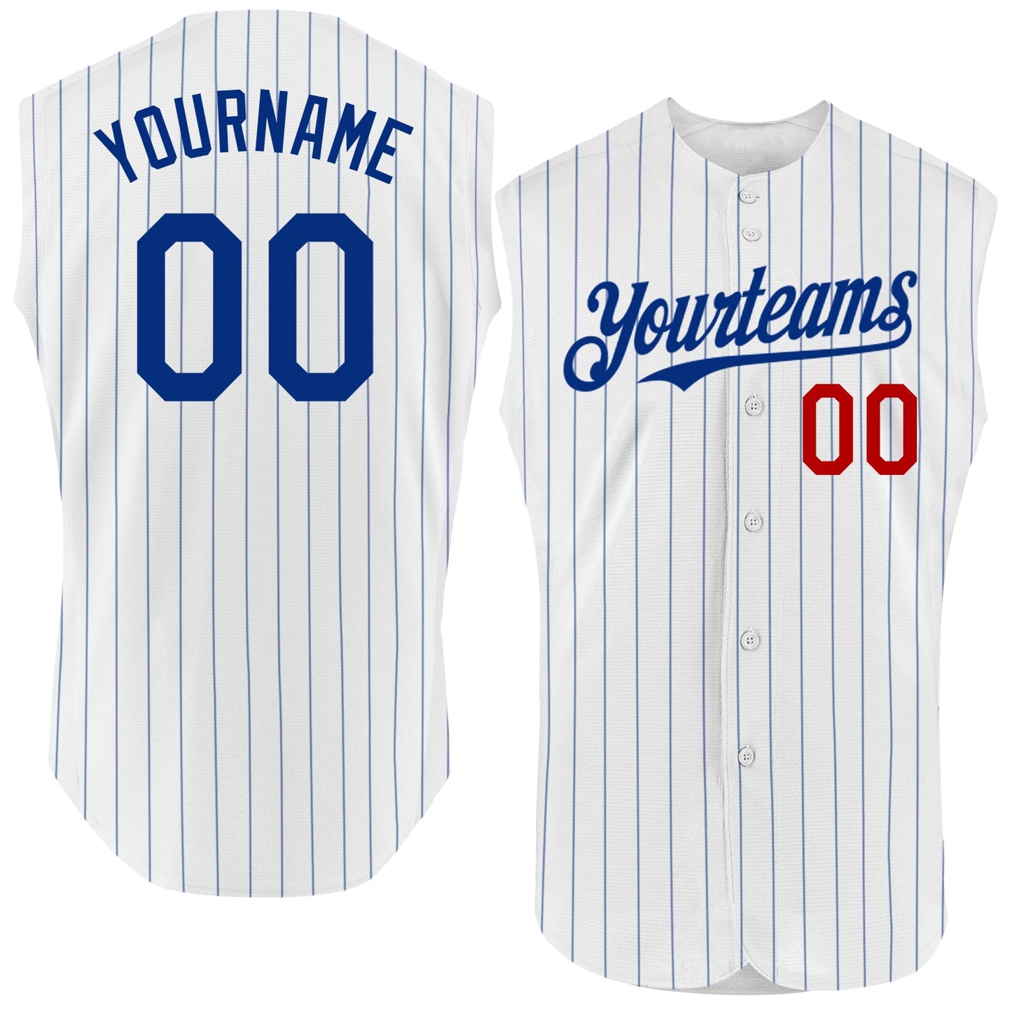 Custom White Royal Pinstripe Red Authentic Sleeveless Baseball Jersey - Main View