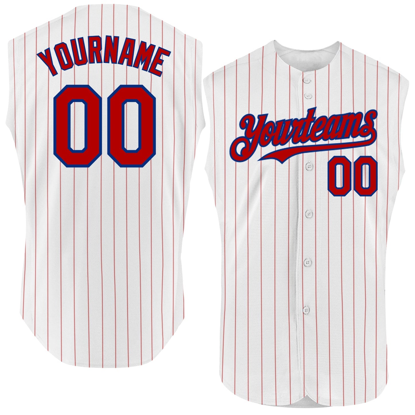 Custom White Red Pinstripe Royal Authentic Sleeveless Baseball Jersey - Main View