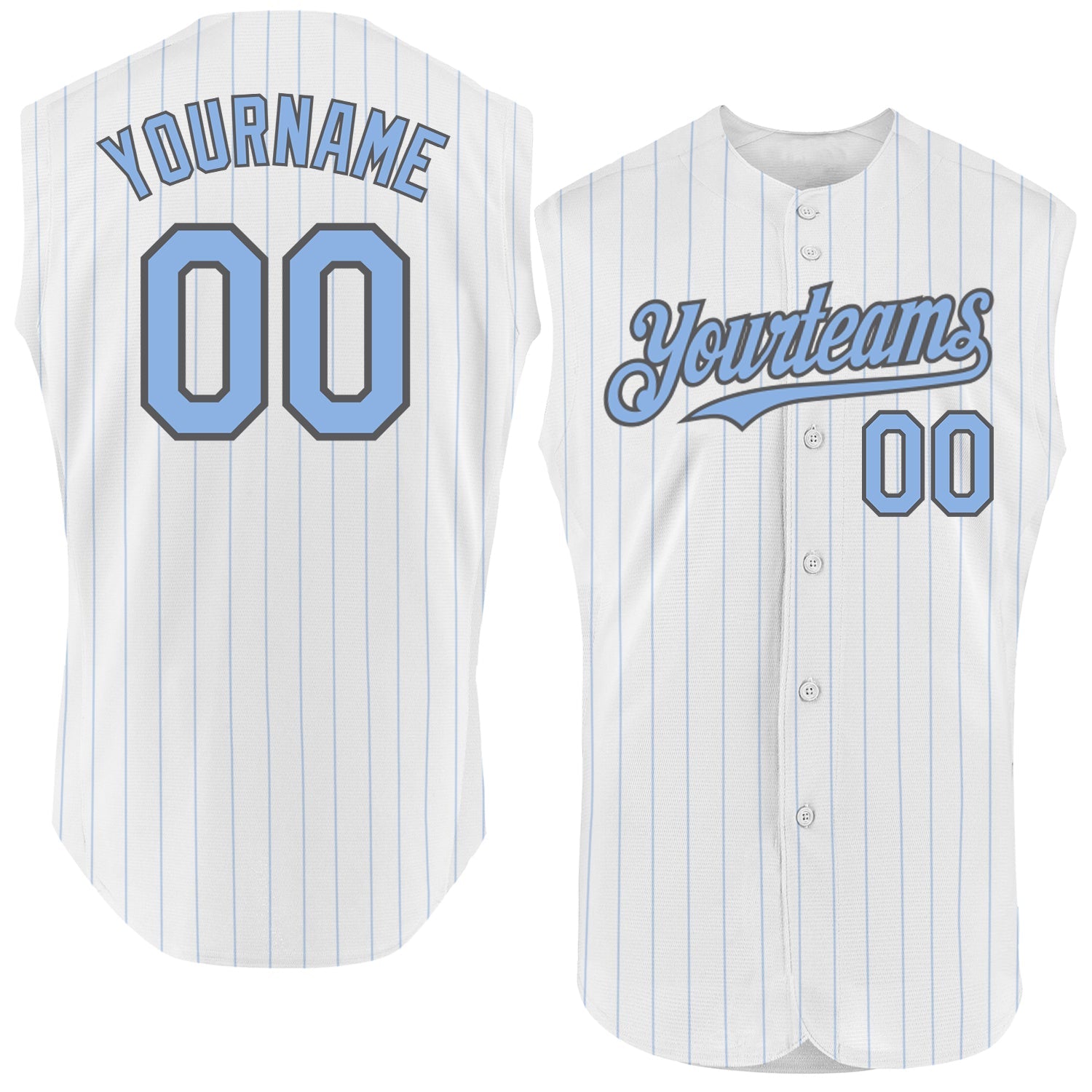 Custom White Light Blue Pinstripe Steel Gray Authentic Sleeveless Baseball Jersey - Main View