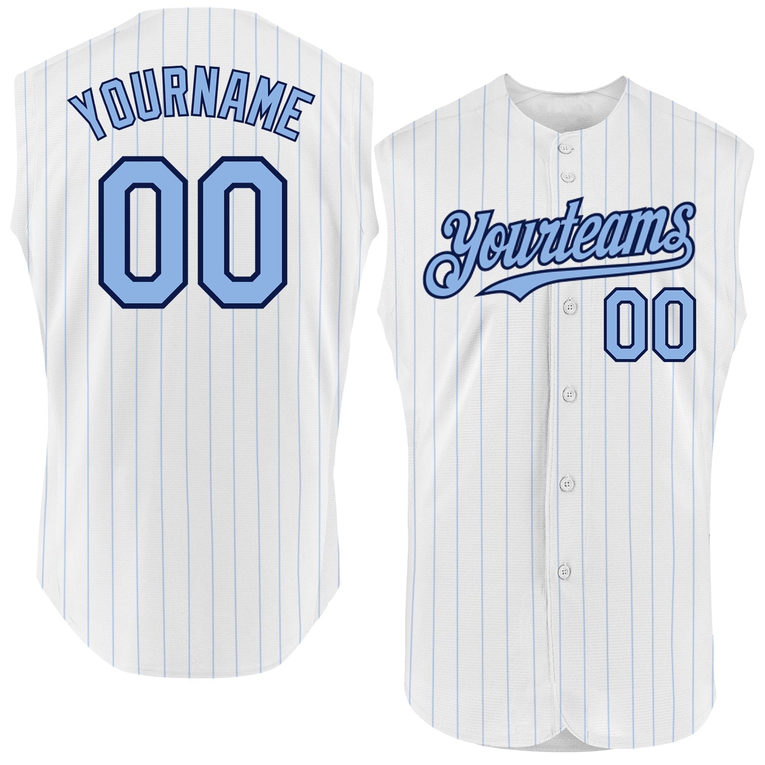 Custom White Light Blue Pinstripe Navy Authentic Sleeveless Baseball Jersey - Main View