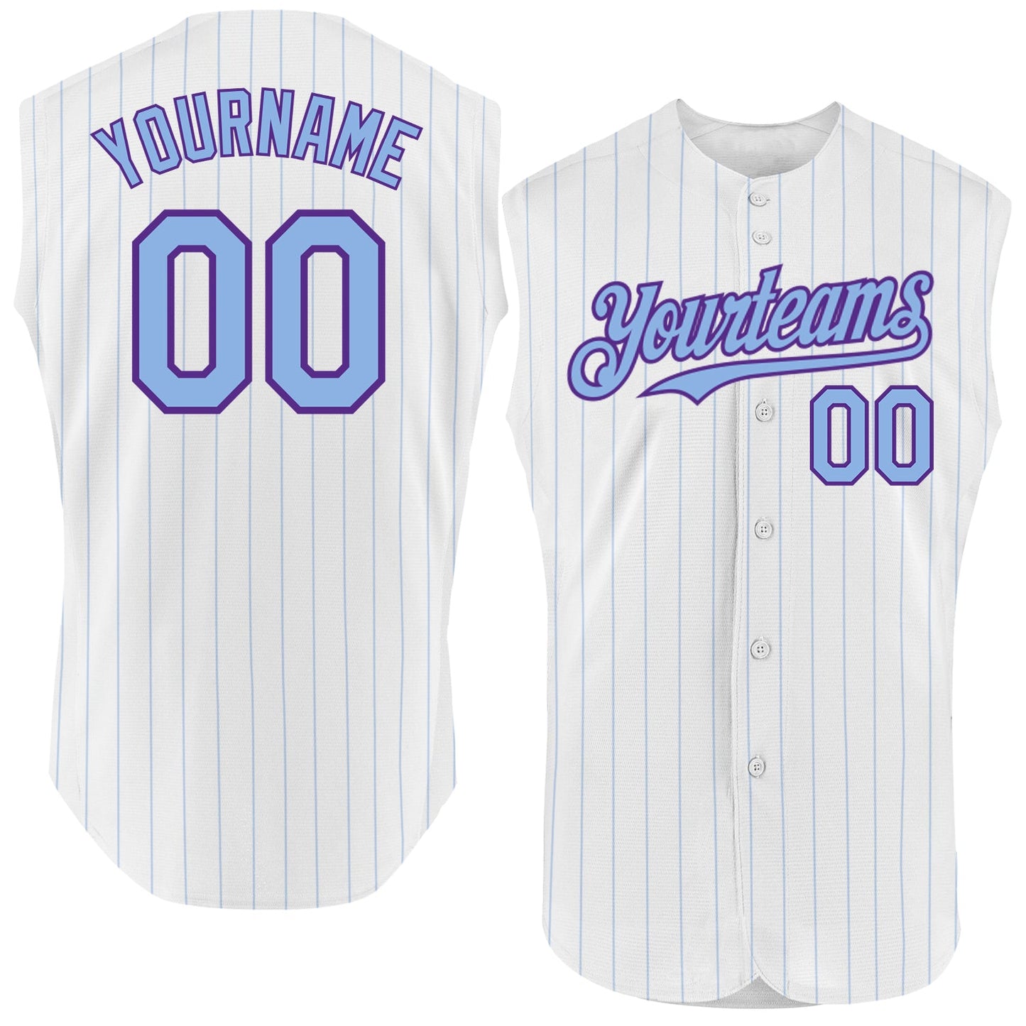 Custom White Light Blue Pinstripe Purple Authentic Sleeveless Baseball Jersey - Main View