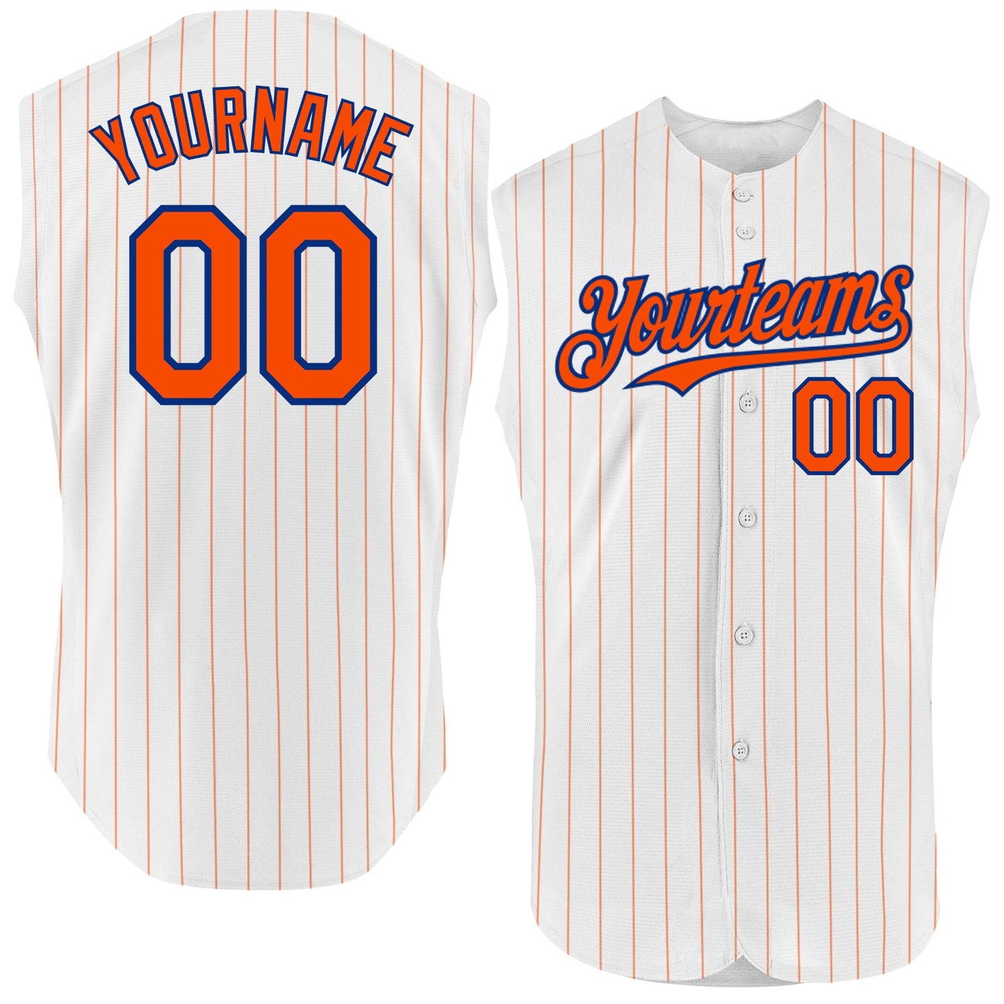 Custom White Orange Pinstripe Royal Authentic Sleeveless Baseball Jersey - Main View