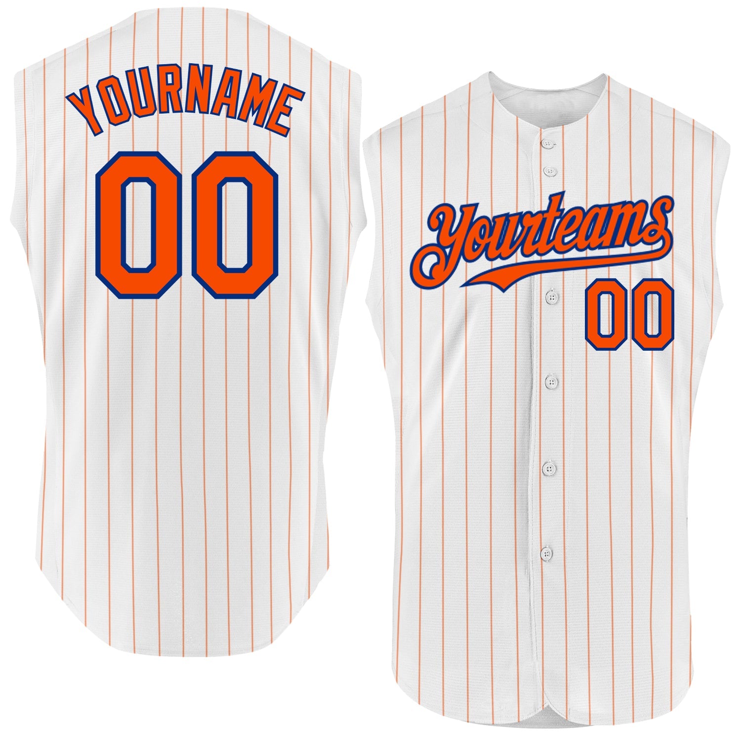 Custom White Orange Pinstripe Royal Authentic Sleeveless Baseball Jersey - Main View