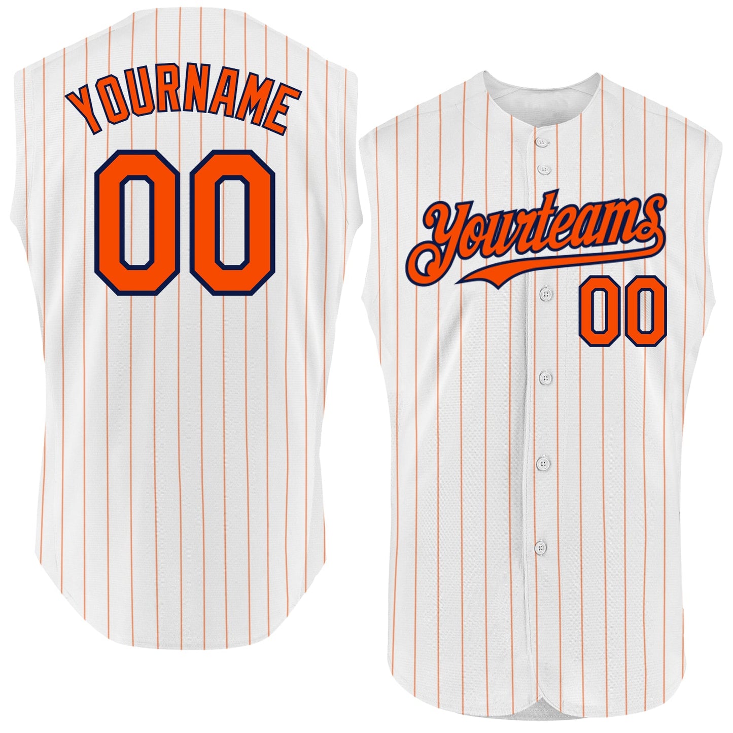 Custom White Orange Pinstripe Navy Authentic Sleeveless Baseball Jersey - Main View