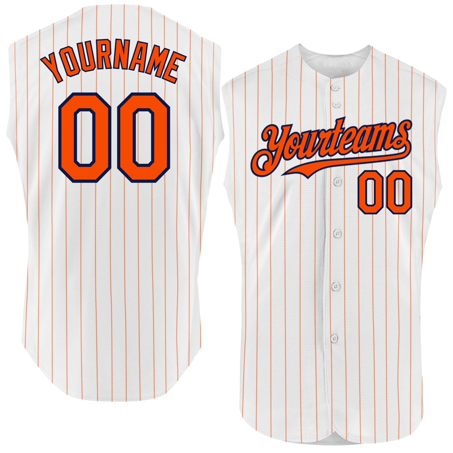 Custom White Orange Pinstripe Navy Authentic Sleeveless Baseball Jersey - Main View