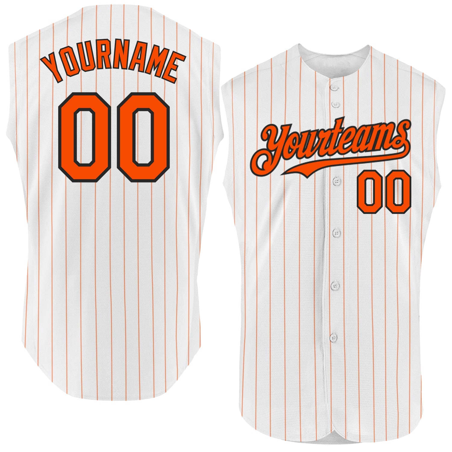 Custom White Orange Pinstripe Black Authentic Sleeveless Baseball Jersey - Main View