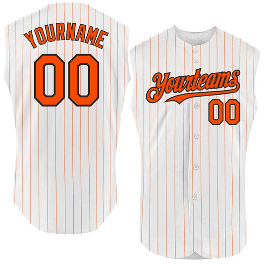 Custom White Orange Pinstripe Black Authentic Sleeveless Baseball Jersey - Main View