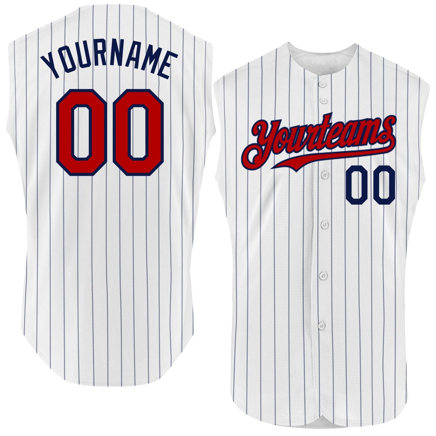 Custom White Navy Pinstripe Red Authentic Sleeveless Baseball Jersey - Main View