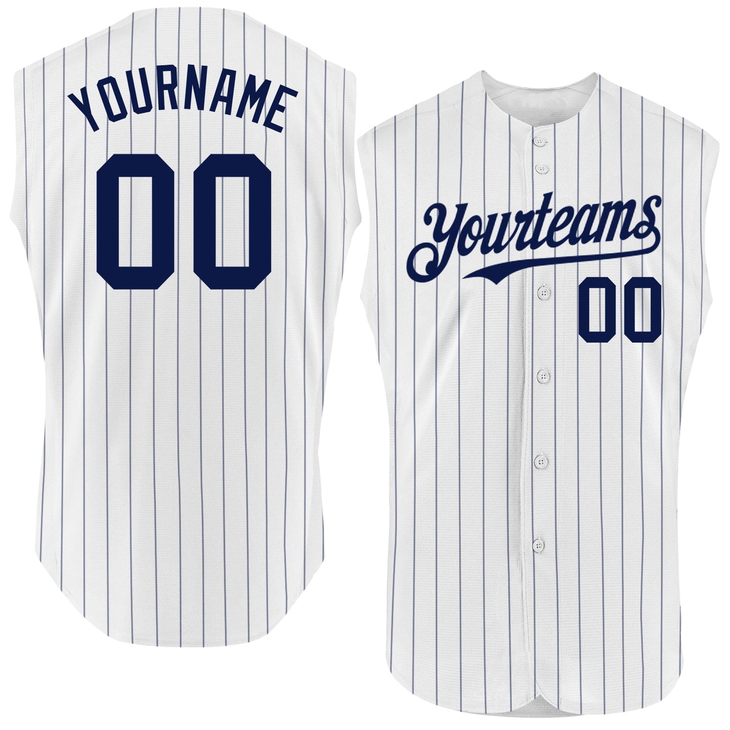 Custom White Navy Pinstripe Navy Authentic Sleeveless Baseball Jersey - Main View