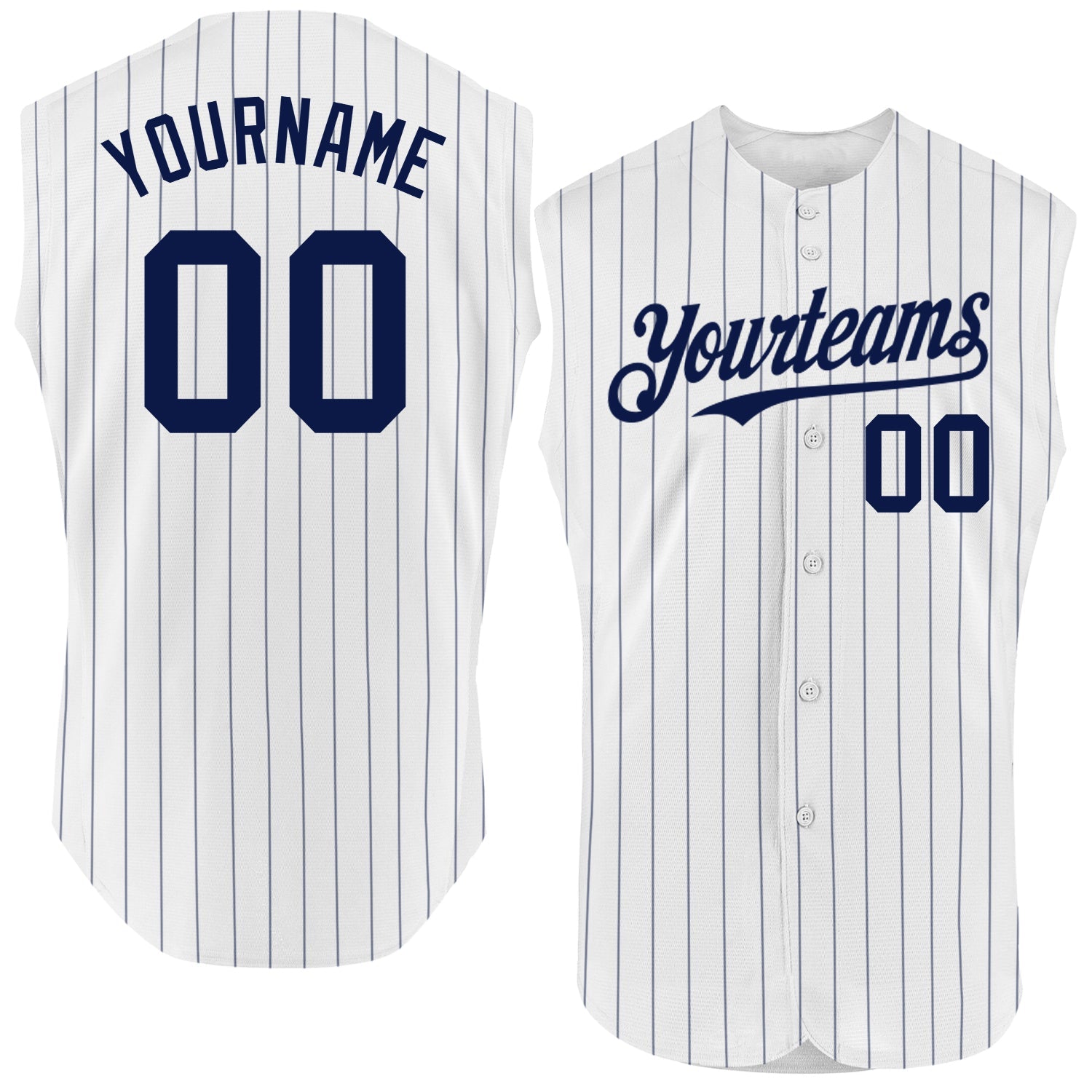 Custom White Navy Pinstripe Navy Authentic Sleeveless Baseball Jersey - Main View