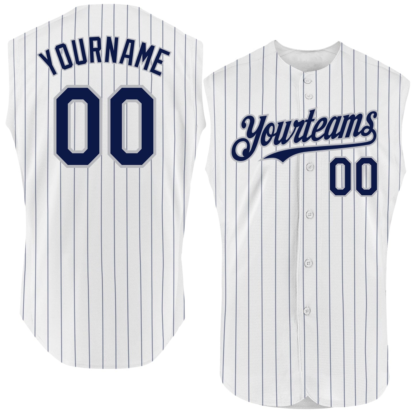 Custom White Navy Pinstripe Gray Authentic Sleeveless Baseball Jersey - Main View
